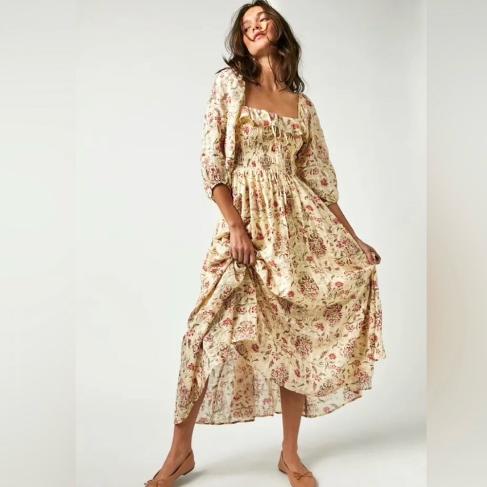 Free People Oasis Floral Printed Midi Dress in Ivory - Picture 7 of 12